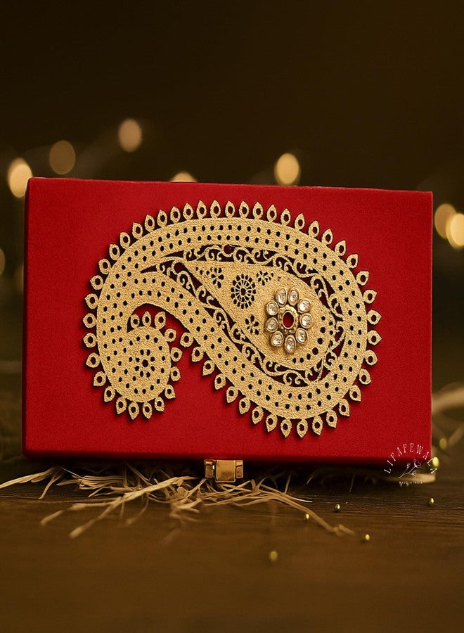 LIFAFEWALA Decorative Lazer Cut Shagun Box, Cash Box, Gaddi Box, Jewellery Box, Gift Box, Money Box Envelope in Carry Design With Fur inside (Red, Pack of 1) - Image 2